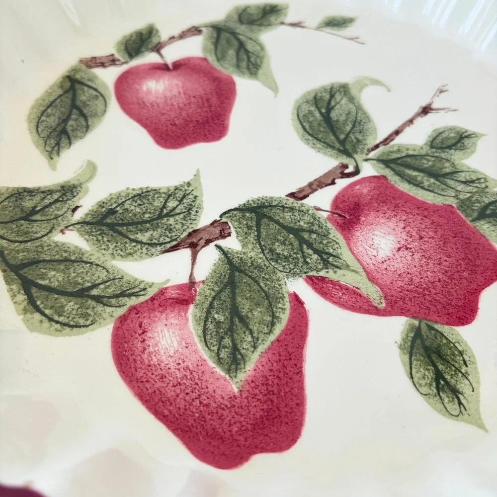 Vintage Ceramic Apple Orchard Fluted Tart Pan Quiche Dish Red Burgundy 10 Inch